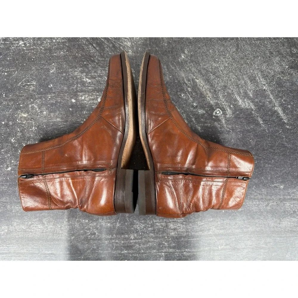 Florsheim Vintage Brown Leather Side Zip Ankle Boots Men's US 12 D Moc Toe